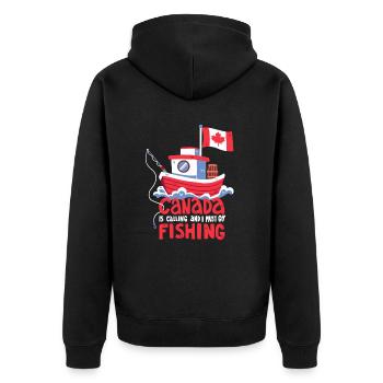 Fishing in Canada - Unisex Premium Organic Zip Hoodie - black - Back - Nico (187cm)