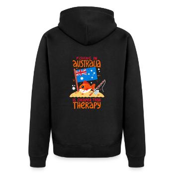 Angeln in Australien ist günstiger als Therapie - Unisex Premium Bio Zip Hoodie - Schwarz - Hinten - Nico (187cm)
