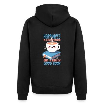 Le bonheur, c’est une tasse de café et un bon livre - Veste à capuche bio Premium Unisexe - noir - Dos - Nico (187cm)