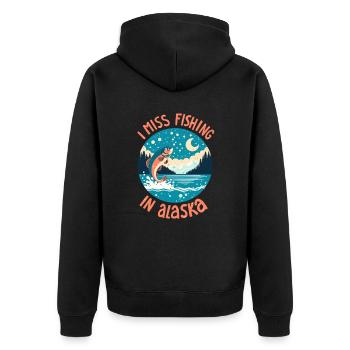 Fishing in Alaska - Unisex Premium Organic Zip Hoodie - black - Back - Nico (187cm)