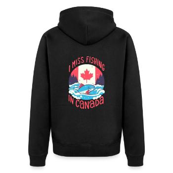 Fishing in Canada - Unisex Premium Organic Zip Hoodie - black - Back - Nico (187cm)