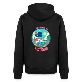 Angeln in Australien - Unisex Premium Bio Zip Hoodie - Schwarz - Hinten - Nico (187cm)