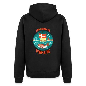 Angeln in Dänemark - Unisex Premium Bio Zip Hoodie - Schwarz - Hinten - Nico (187cm)