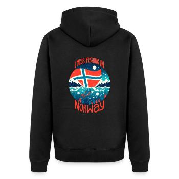 Angeln in Norwegen - Unisex Premium Bio Zip Hoodie - Schwarz - Hinten - Nico (187cm)