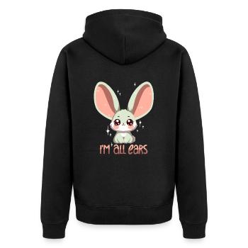 Hase: Ich bin ganz Ohr! - Unisex Premium Bio Zip Hoodie - Schwarz - Hinten - Nico (187cm)