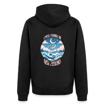 Fishing in New Zealand - Unisex Premium Organic Zip Hoodie - black - Back - Nico (187cm)