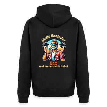 Lustig Malle Bachelor Ü40 Spruch - Unisex Premium Bio Zip Hoodie - Schwarz - Hinten - Nico (187cm)