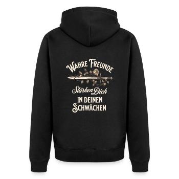 Spruch über Wahre Freunde - Unisex Premium Bio Zip Hoodie - Schwarz - Hinten - Nico (187cm)