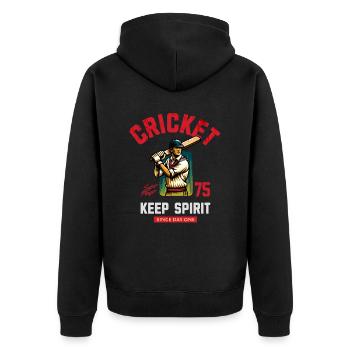 Cricket Retro Motif with Player Keep Spirit - Unisex Premium Organic Zip Hoodie - black - Back - Nico (187cm)