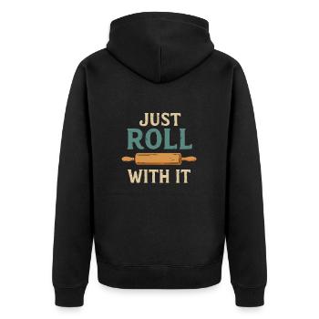 Einfach mitrollen - Unisex Premium Bio Zip Hoodie - Schwarz - Hinten - Nico (187cm)