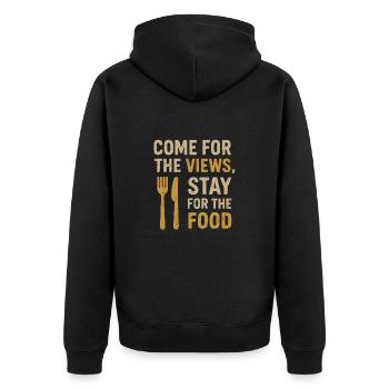 Come for the view, stay for the food - Unisex Premium Organic Zip Hoodie - black - Back - Nico (187cm)