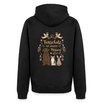 Animal welfare is our mission - Unisex Premium Organic Zip Hoodie - black - Back - Nico (187cm)