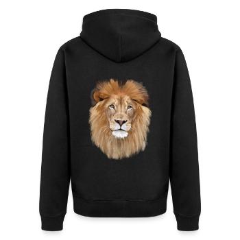 Löwenkopf - Unisex Premium Bio Zip Hoodie - Schwarz - Hinten - Nico (187cm)
