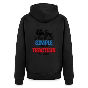 Un mec simple, tracteur et apéro !! - Veste à capuche bio Premium Unisexe - noir - Dos - Nico (187cm)