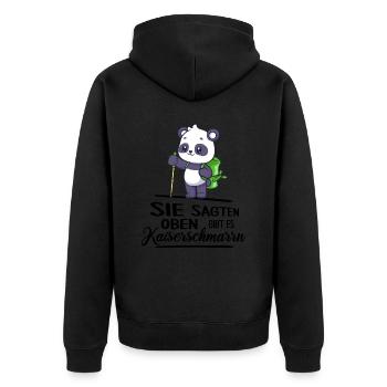 bergwandern servus kaiserschmarrn berghütte jause - Unisex Premium Bio Zip Hoodie - Schwarz - Hinten - Nico (187cm)