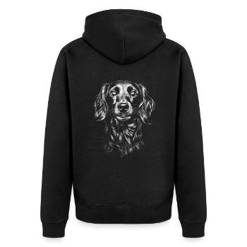 Langhaardackel Portrait Hunde Hund Teckel - Unisex Premium Bio Zip Hoodie - Schwarz - Hinten - Nico (187cm)