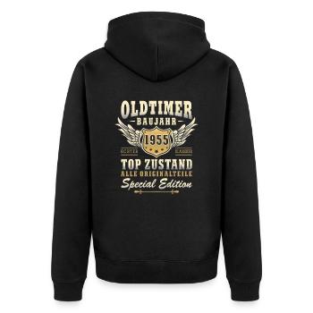 70. Geburtstag Oldtimer 70 Jahre 2025 Geschenkidee - Unisex Premium Bio Zip Hoodie - Schwarz - Hinten - Nico (187cm)