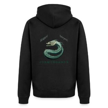 Midgardschlange Jormungandr mit cooler Aufschrift - Unisex Premium Bio Zip Hoodie - Schwarz - Hinten - Nico (187cm)