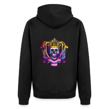 Junggesellen Crew Totenkopf Krone Jga - Unisex Premium Bio Zip Hoodie - Schwarz - Hinten - Nico (187cm)