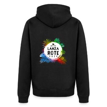 Lanzarote 2024 Bunt - Unisex Premium Bio Zip Hoodie - Schwarz - Hinten - Nico (187cm)