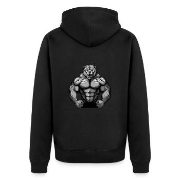Bär Grizzly Beast Bodybuilding Muskeln - Unisex Premium Bio Zip Hoodie - Schwarz - Hinten - Nico (187cm)