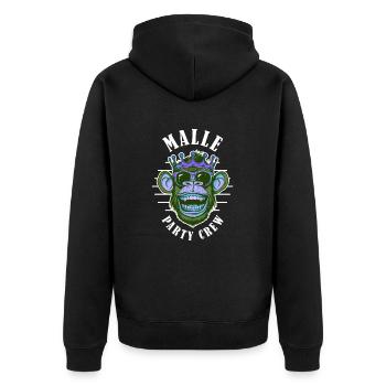 Malle Party Crew Affe Krone Mallorca - Unisex Premium Bio Zip Hoodie - Schwarz - Hinten - Nico (187cm)