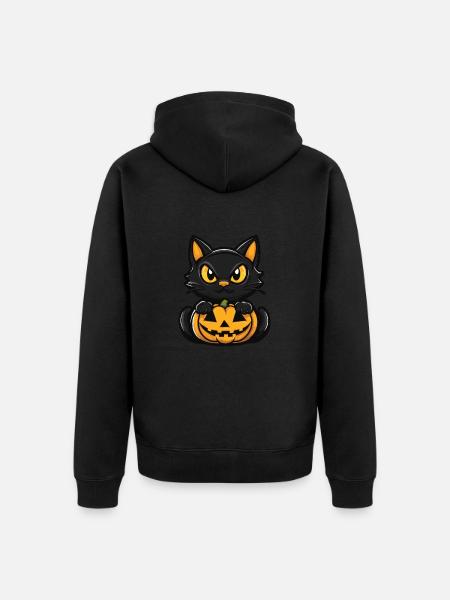 Cat Halloween Comic Cat - Unisex Premium Organic Zip Hoodie - black