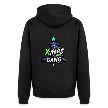 X-Mas Gang Weihnachten Team - Unisex Premium Bio Zip Hoodie - Schwarz - Hinten - Nico (187cm)