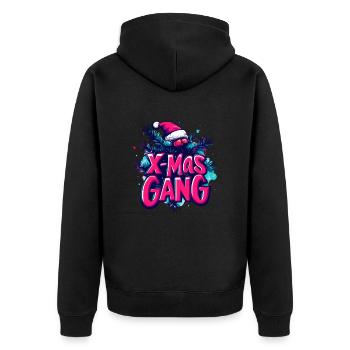 X-Mas Gang Weihnachten Team - Unisex Premium Bio Zip Hoodie - Schwarz - Hinten - Nico (187cm)