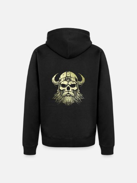 Viking Skull Valhalla Gold - Unisex Premium Organic Zip Hoodie - black