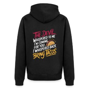Devil Says "I'm Coming" I Say "Bring Tacos" 3 - Unisex Premium Bio Zip Hoodie - Schwarz - Hinten - Nico (187cm)