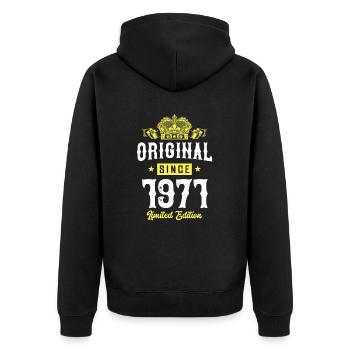 1971 limited edition - Unisex Premium Bio Zip Hoodie - Schwarz - Hinten - Nico (187cm)
