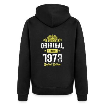 1973 limited edition - Unisex Premium Bio Zip Hoodie - Schwarz - Hinten - Nico (187cm)