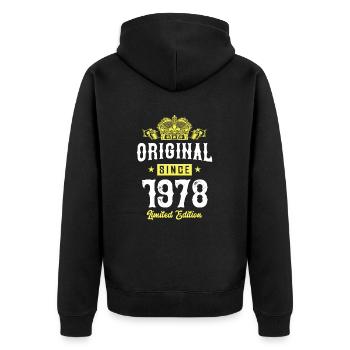 1978 limited edition - Unisex Premium Bio Zip Hoodie - Schwarz - Hinten - Nico (187cm)