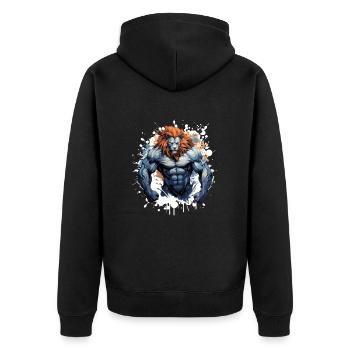 Löwe Muskeln Bodybuilding Gym - Unisex Premium Bio Zip Hoodie - Schwarz - Hinten - Nico (187cm)