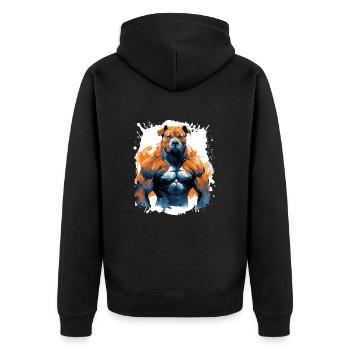 Hund Pit Muskeln Bodybuilding Beast - Unisex Premium Bio Zip Hoodie - Schwarz - Hinten - Nico (187cm)
