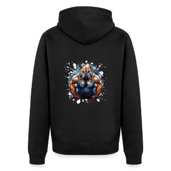 Bulldog Dog Muscles Bodybuilding - Unisex Premium Organic Zip Hoodie - black - Back - Nico (187cm)