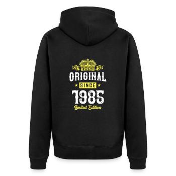 1985 limited edition - Unisex Premium Bio Zip Hoodie - Schwarz - Hinten - Nico (187cm)