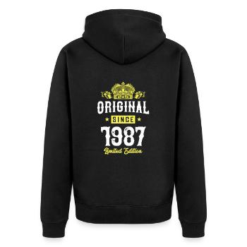1987 limited edition - Unisex Premium Bio Zip Hoodie - Schwarz - Hinten - Nico (187cm)