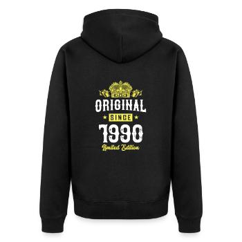 1990 limited edition - Unisex Premium Bio Zip Hoodie - Schwarz - Hinten - Nico (187cm)