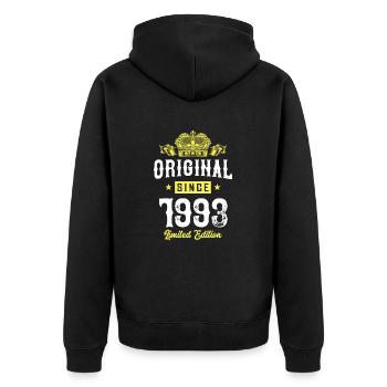 1993 limited edition - Unisex Premium Bio Zip Hoodie - Schwarz - Hinten - Nico (187cm)