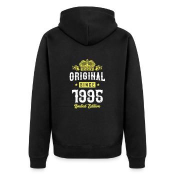 1995 limited edition - Unisex Premium Bio Zip Hoodie - Schwarz - Hinten - Nico (187cm)
