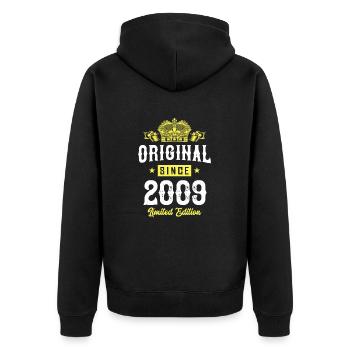 2009 limited edition - Unisex Premium Bio Zip Hoodie - Schwarz - Hinten - Nico (187cm)