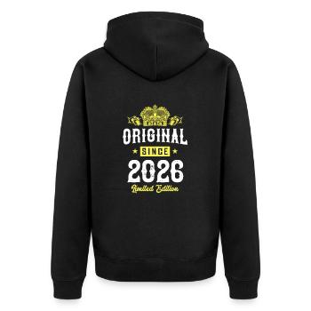 2026 limited edition - Unisex Premium Bio Zip Hoodie - Schwarz - Hinten - Nico (187cm)
