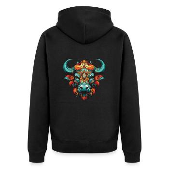Bulle Kopf Porträt Kopf - Unisex Premium Bio Zip Hoodie - Schwarz - Hinten - Nico (187cm)
