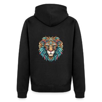 Löwe Porträt Kopf Bunt - Unisex Premium Bio Zip Hoodie - Schwarz - Hinten - Nico (187cm)