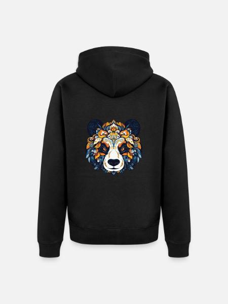 Panda Portrait Head - Unisex Premium Organic Zip Hoodie - black