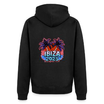 Ibiza 2025 Urlaub - Unisex Premium Bio Zip Hoodie - Schwarz - Hinten - Nico (187cm)