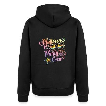 Mallorca Party Crew Bunt - Unisex Premium Bio Zip Hoodie - Schwarz - Hinten - Nico (187cm)