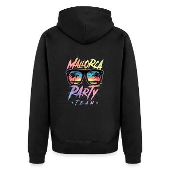 Mallorca Party Team Bunt - Unisex Premium Bio Zip Hoodie - Schwarz - Hinten - Nico (187cm)